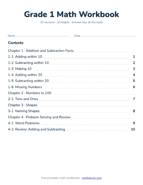 1st Grade Math Workbook cover