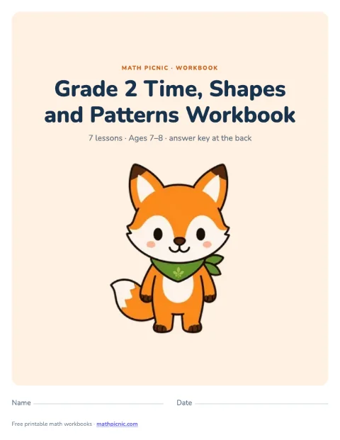 2nd Grade Time, Shapes and Patterns Workbook cover