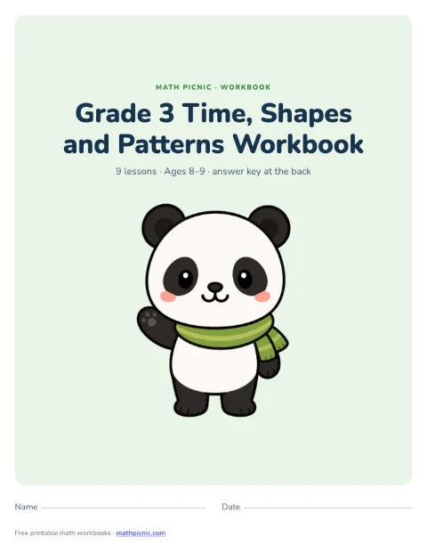 3rd Grade Time, Shapes and Patterns Workbook cover