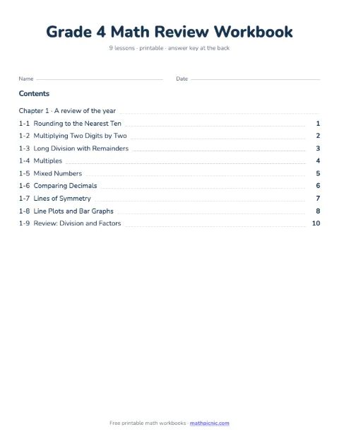 4th Grade Math Review Workbook cover