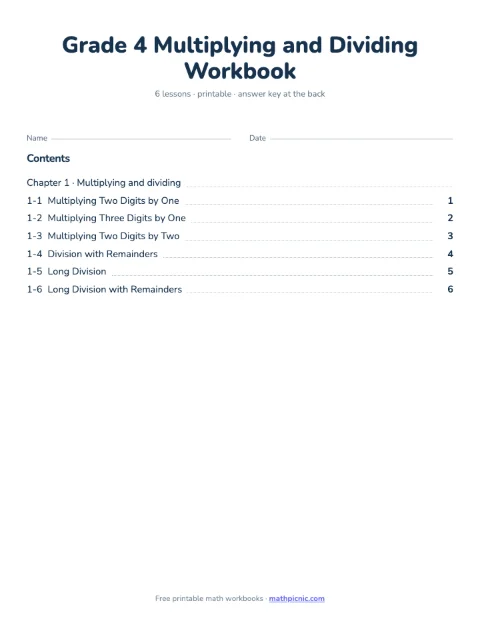 4th Grade Multiplying and Dividing Workbook cover