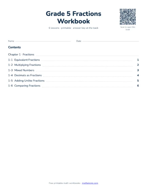 5th Grade Fractions Workbook cover
