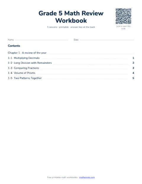 5th Grade Math Review Workbook cover