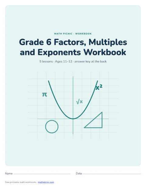 6th Grade Factors, Multiples and Exponents Workbook cover