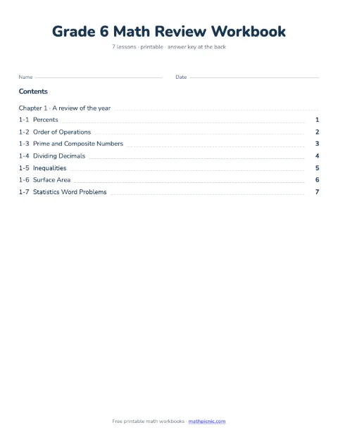 6th Grade Math Review Workbook cover
