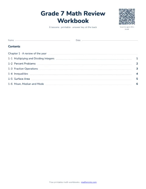 7th Grade Math Review Workbook cover