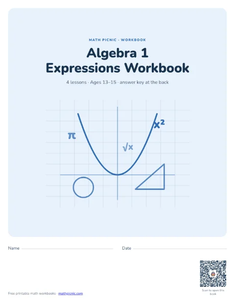 Algebra 1 Expressions Workbook cover