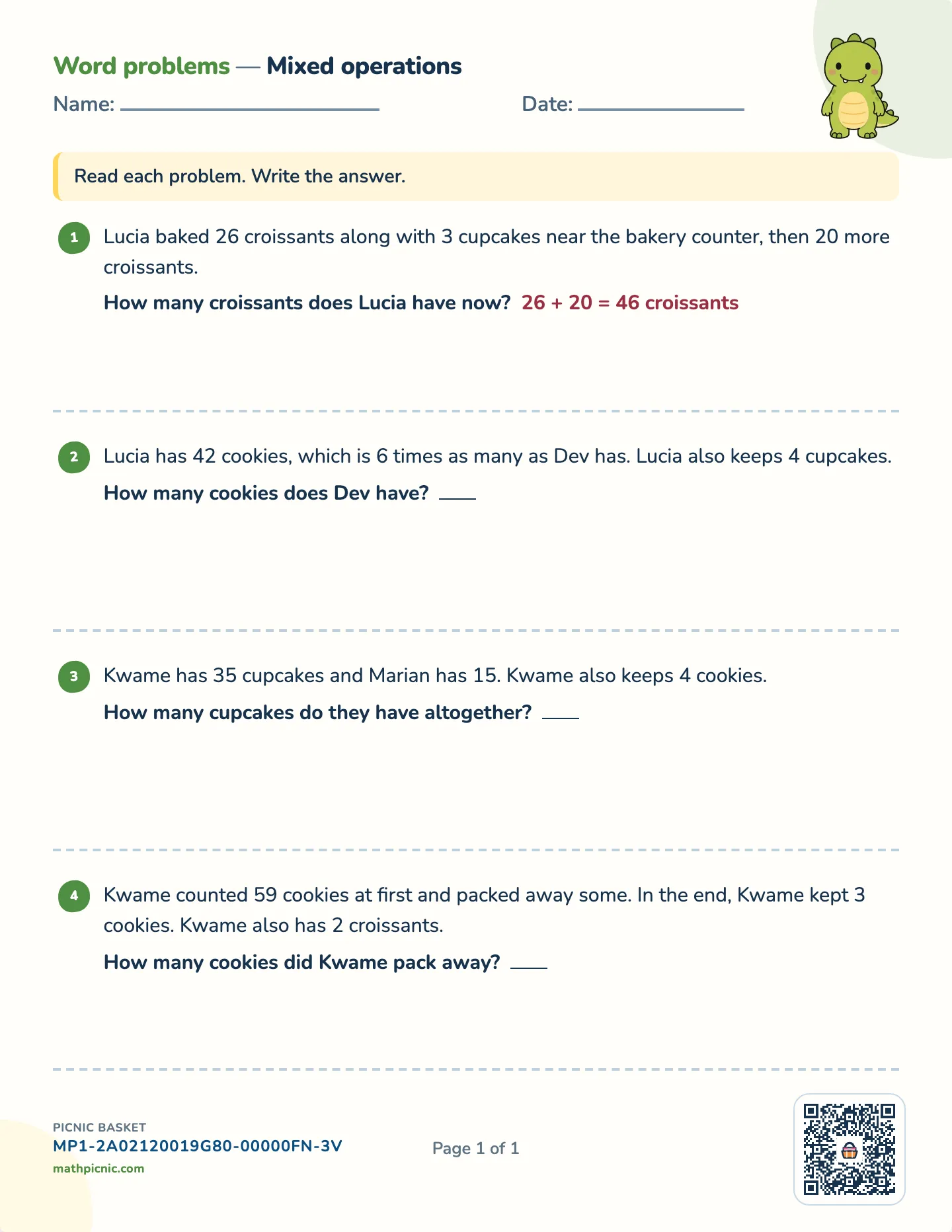 Word problems with extra information worksheet — One number you do not need, free printable with answer key