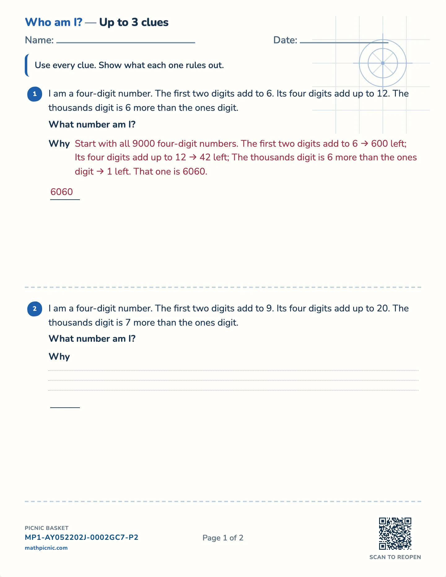 Who am I? number puzzles worksheet — Challenge · 3, 4 or 5 clues, free printable with answer key