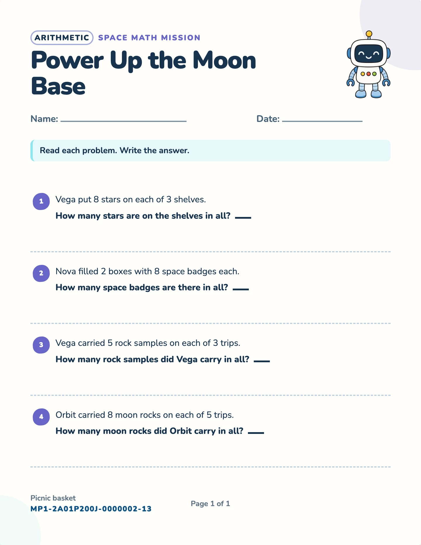 Multiplication word problems worksheet — Equal groups and arrays, free printable with answer key
