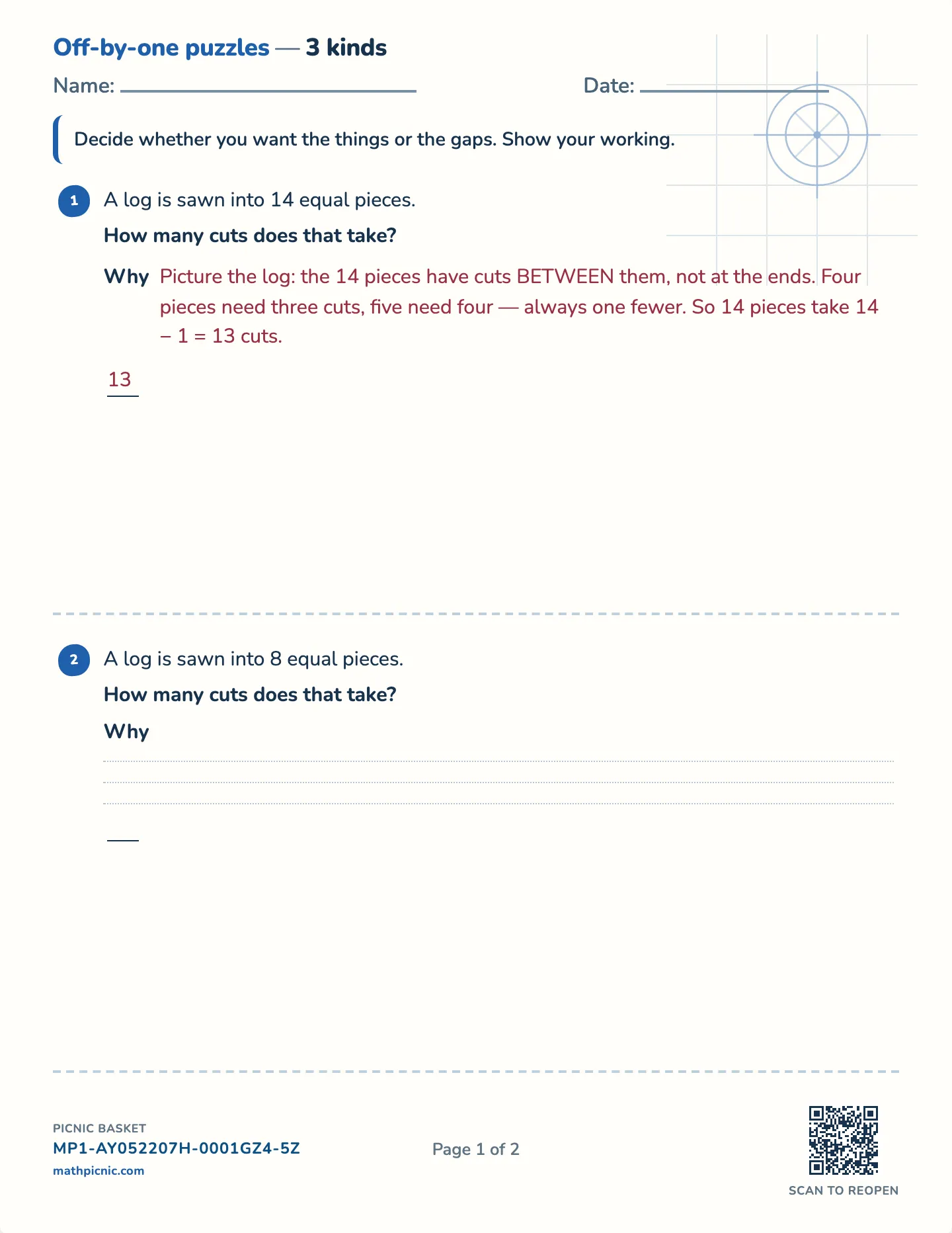 Things and the gaps between them worksheet — Challenge · two, three or four kinds, free printable with answer key