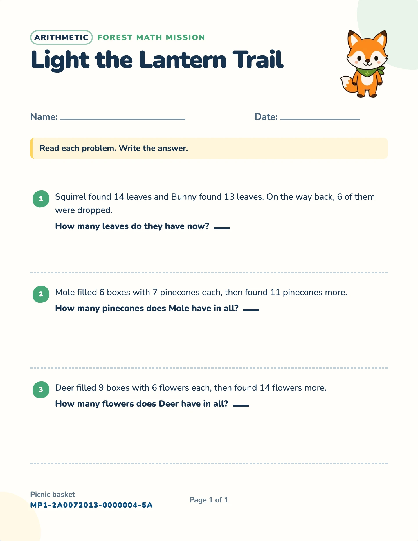 Two-step word problems worksheet — Two operations in order, free printable with answer key