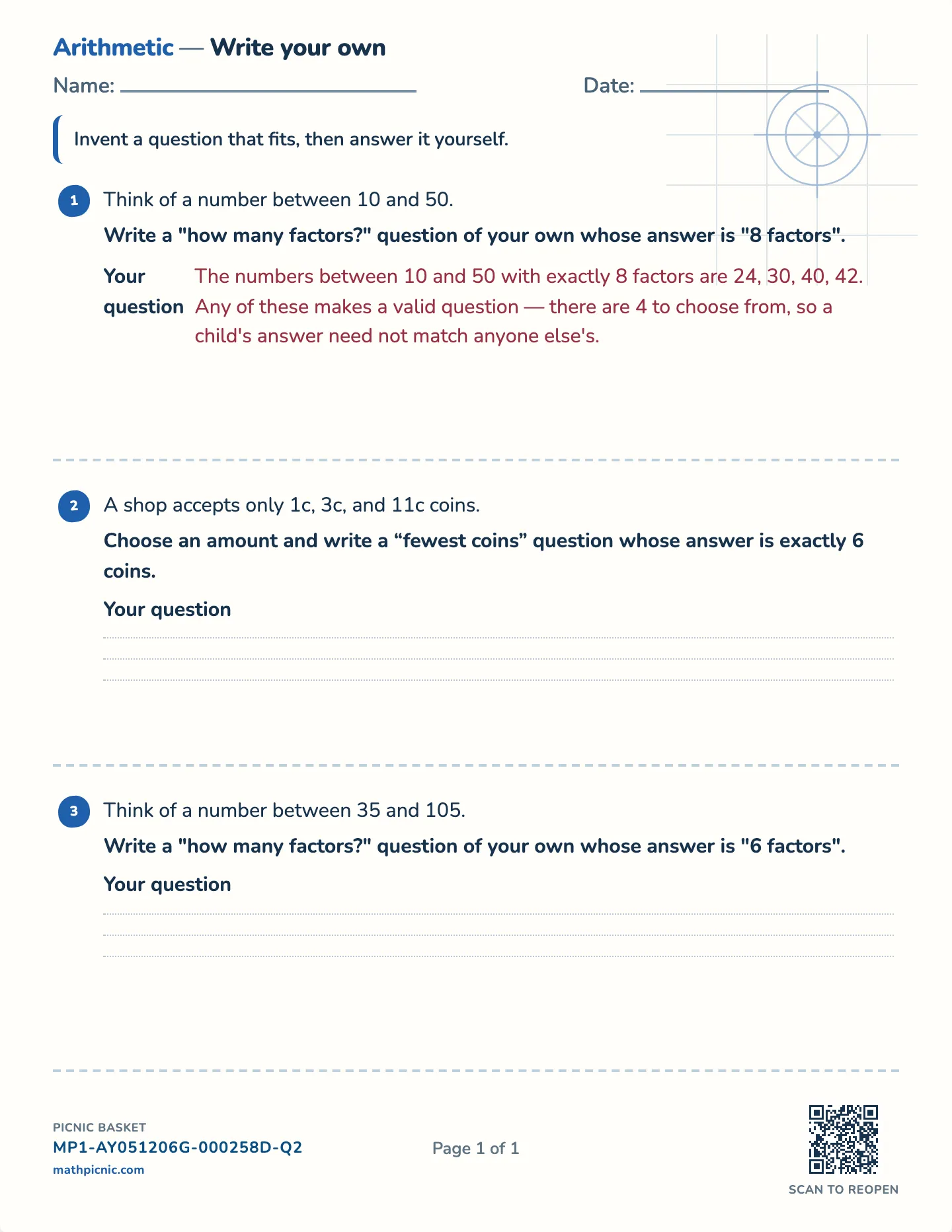 Write your own question worksheet — Challenge · the ninth practice, free printable with answer key