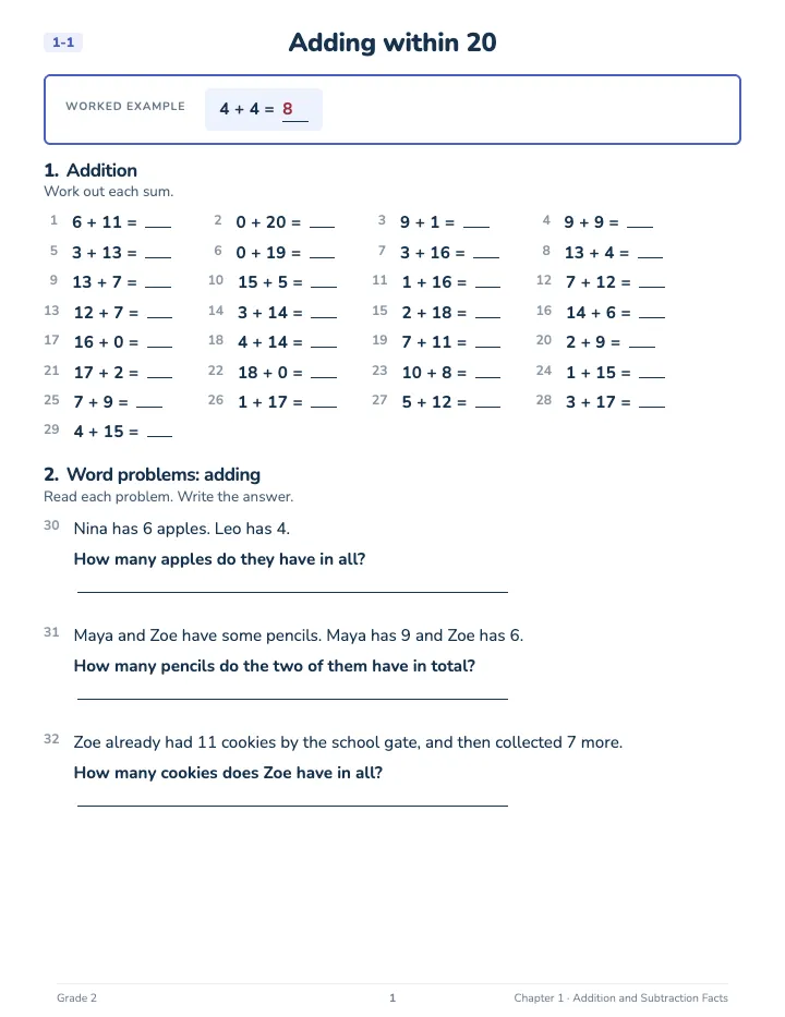 2nd Grade Math Workbook: Advanced — A lesson page: the worked example, then the exercise