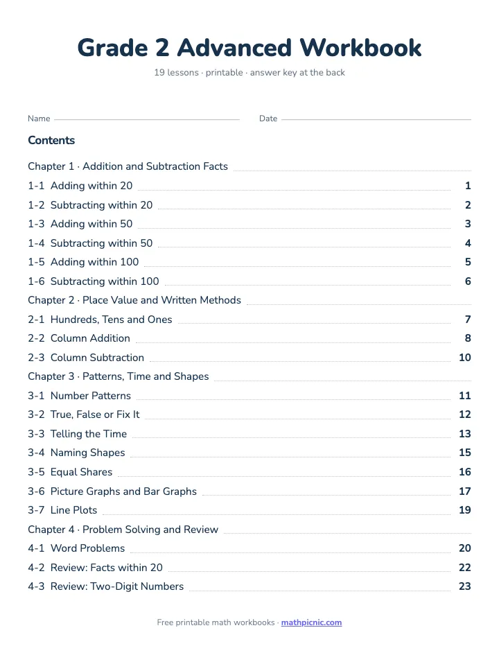 2nd Grade Math Workbook: Advanced — printable workbook cover