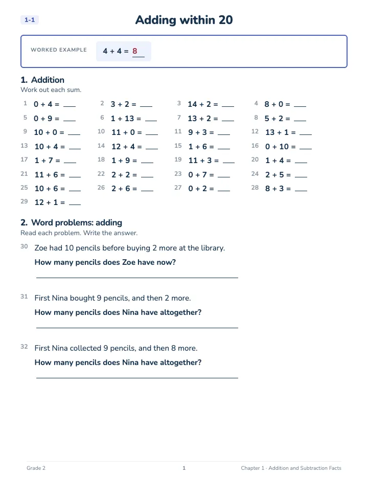 2nd Grade Math Workbook: Foundation — A lesson page: the worked example, then the exercise