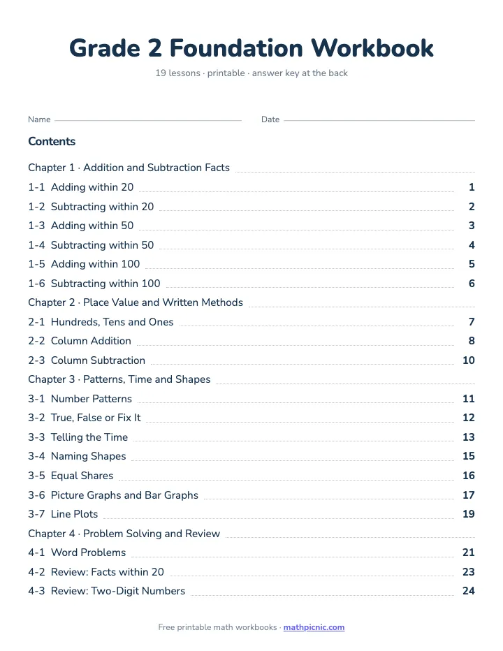 2nd Grade Math Workbook: Foundation — printable workbook cover