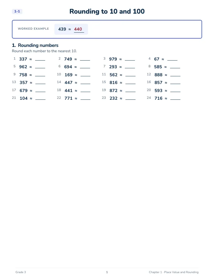 3rd Grade Math Workbook: Foundation — A lesson page: the worked example, then the exercise