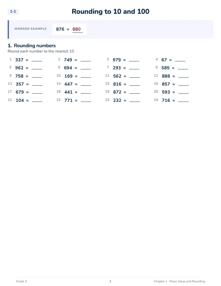 3rd Grade Math Workbook — A lesson page: the worked example, then the exercise