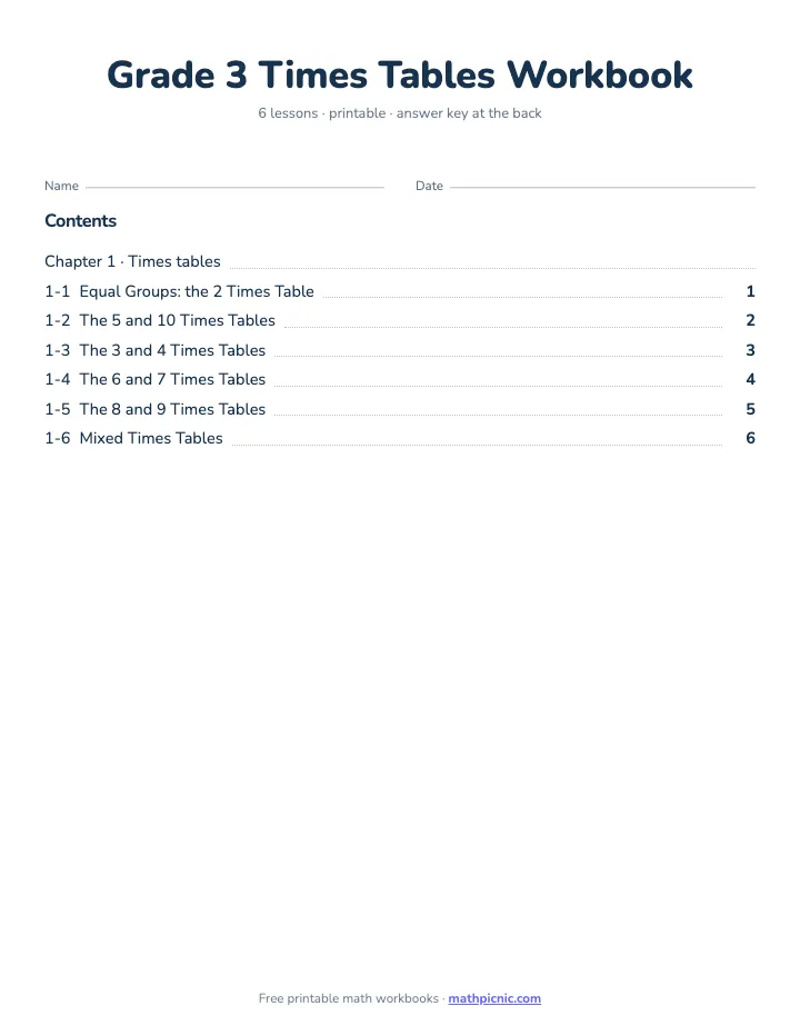 3rd Grade Times Tables Workbook — printable workbook cover