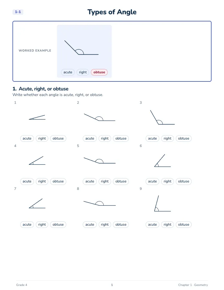 4th Grade Geometry Workbook — A lesson page: the worked example, then the exercise