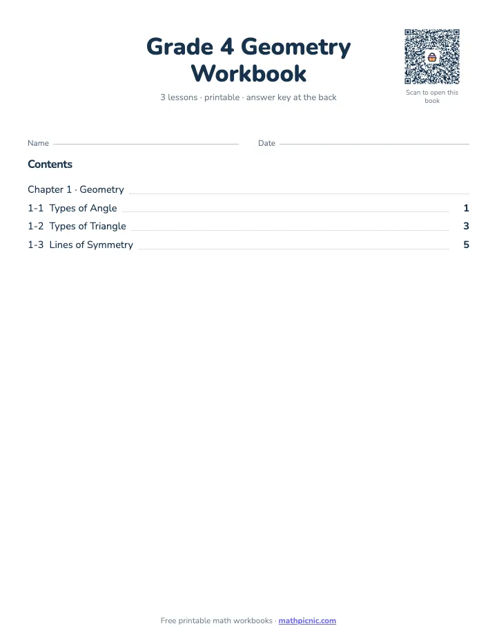 4th Grade Geometry Workbook — printable workbook cover