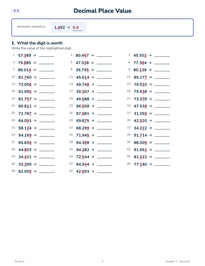 5th Grade Math Workbook: Advanced — A lesson page: the worked example, then the exercise