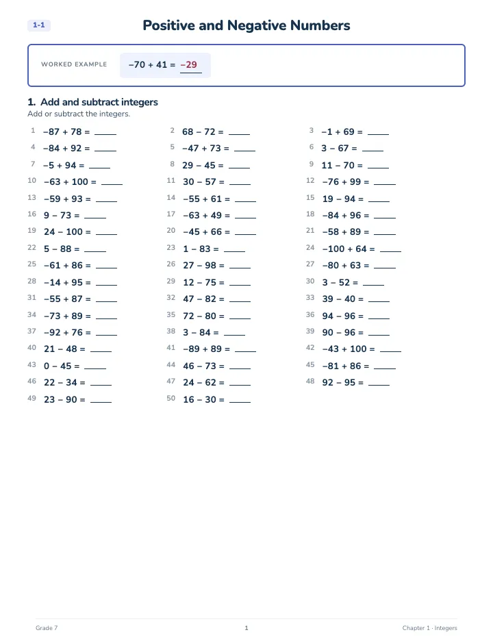 7th Grade Math Workbook: Advanced — A lesson page: the worked example, then the exercise