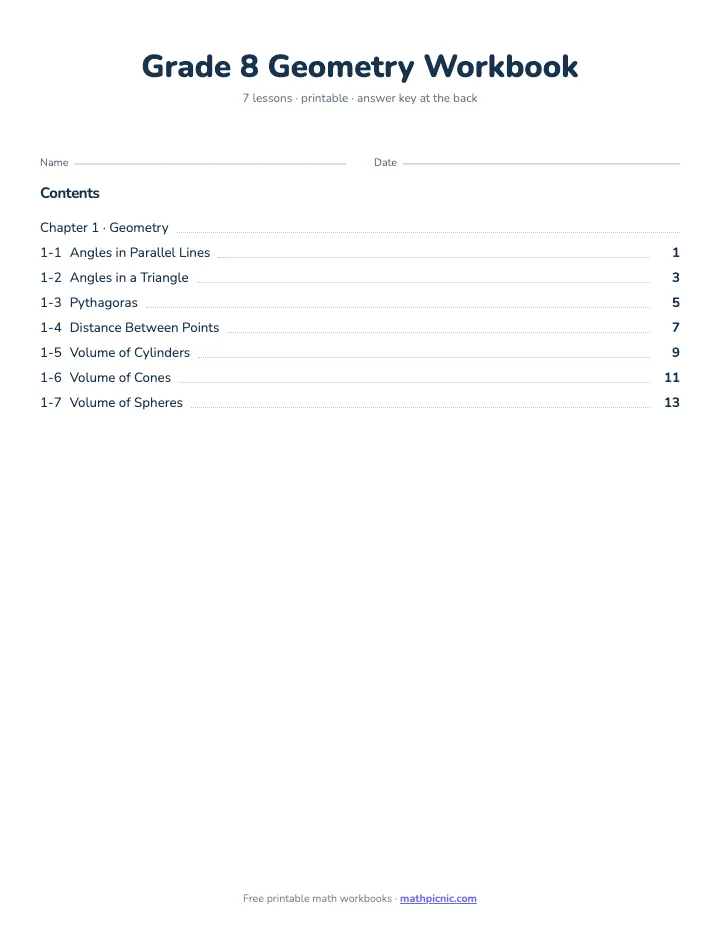 8th Grade Geometry Workbook — printable workbook cover