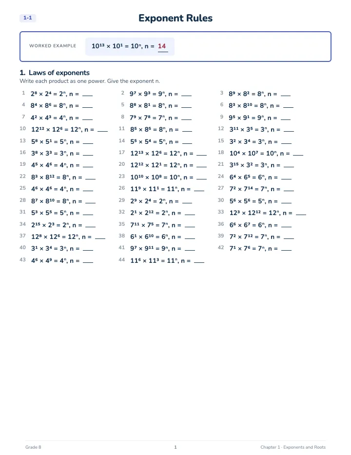 8th Grade Math Workbook: Foundation — A lesson page: the worked example, then the exercise