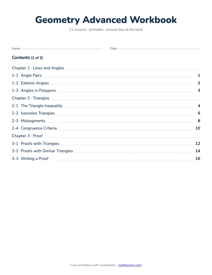 Geometry Math Workbook: Advanced — printable workbook cover