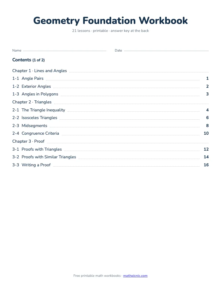 Geometry Math Workbook: Foundation — printable workbook cover
