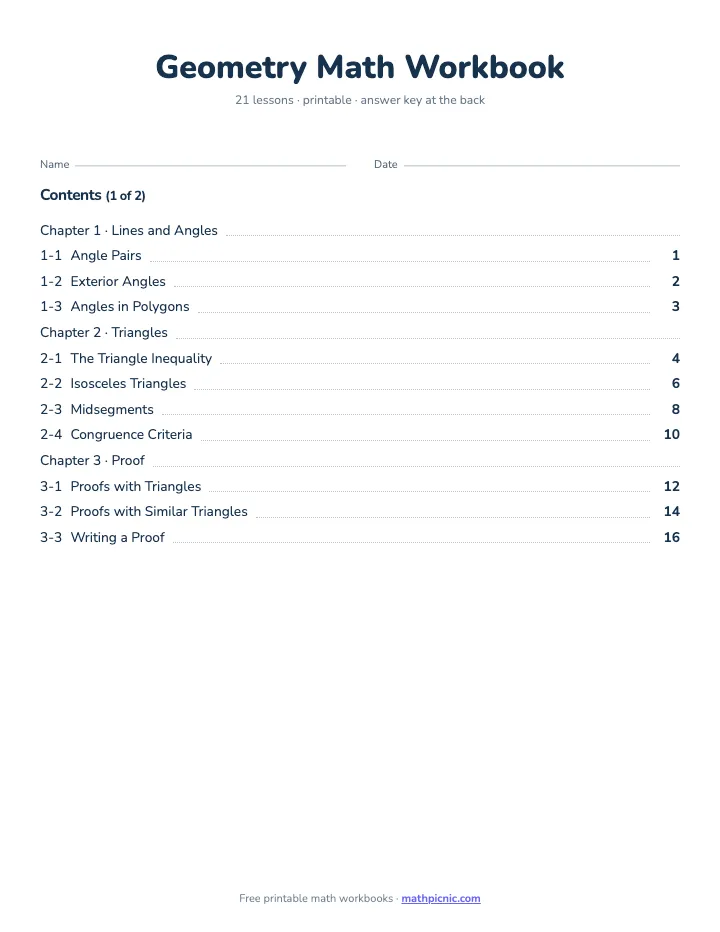 Geometry Math Workbook — printable workbook cover