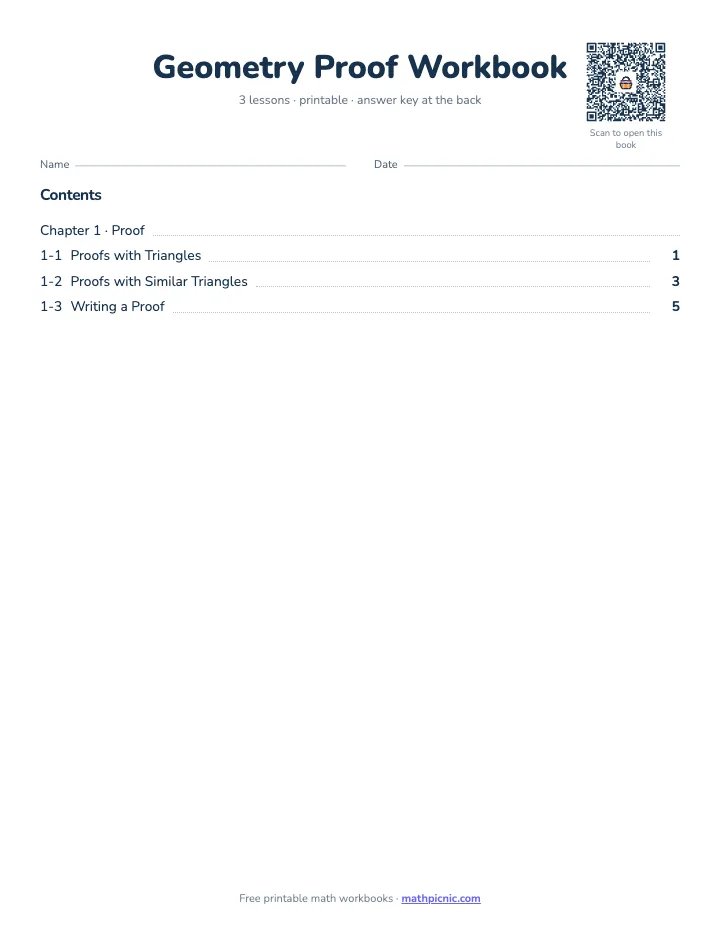 Geometry Proof Workbook — printable workbook cover