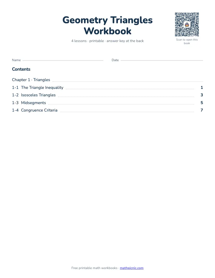 Geometry Triangles Workbook — printable workbook cover