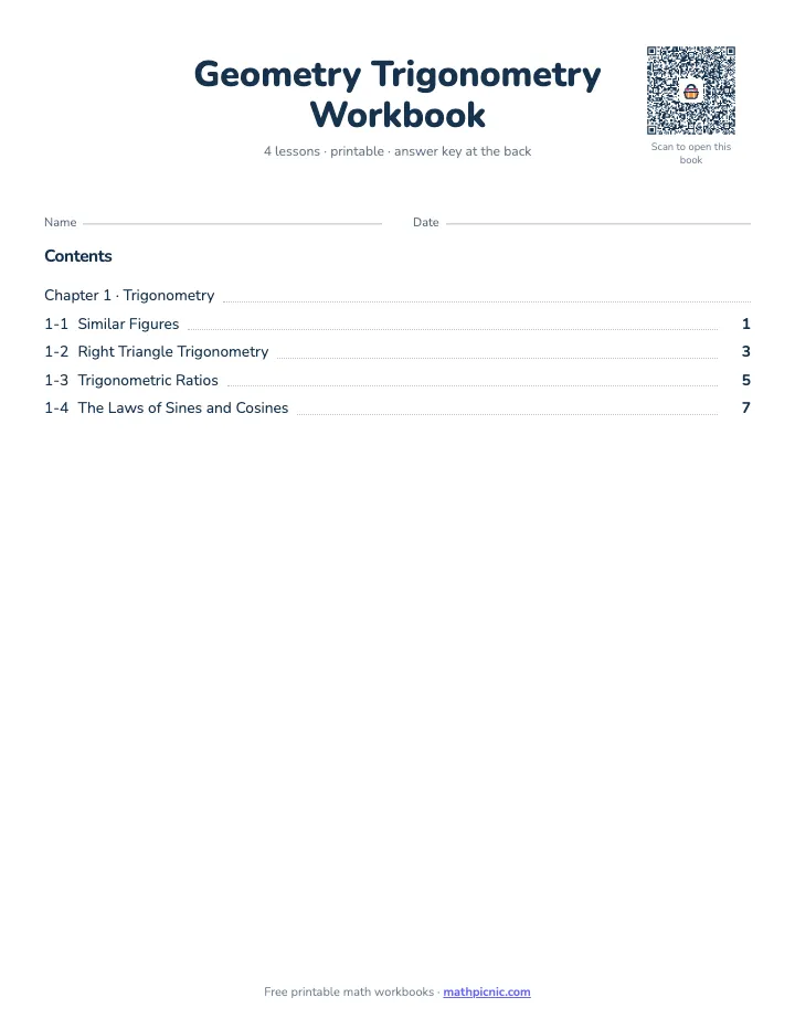 Geometry Trigonometry Workbook — printable workbook cover