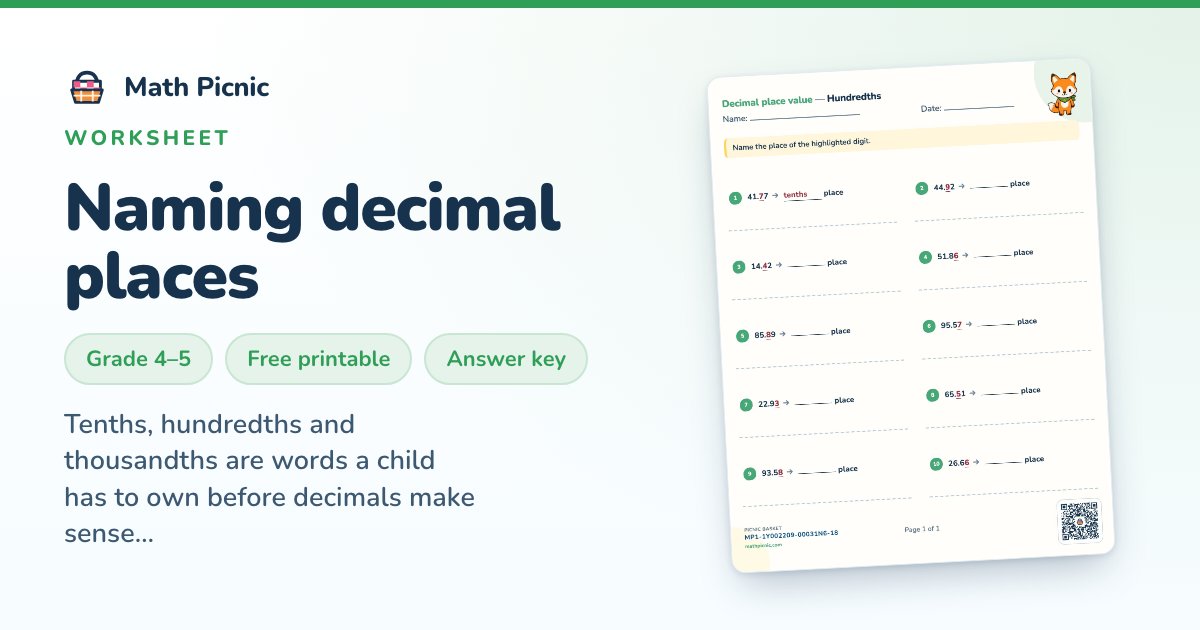 Test Building Flashcard Naming Decimal Places Worksheets | Math Picnic