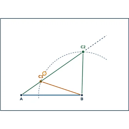 SSA Ambiguous Case — two sides and a non-included angle can fit two completely different triangles at once, which is why SSA is not on the list of ways to prove triangles congruent